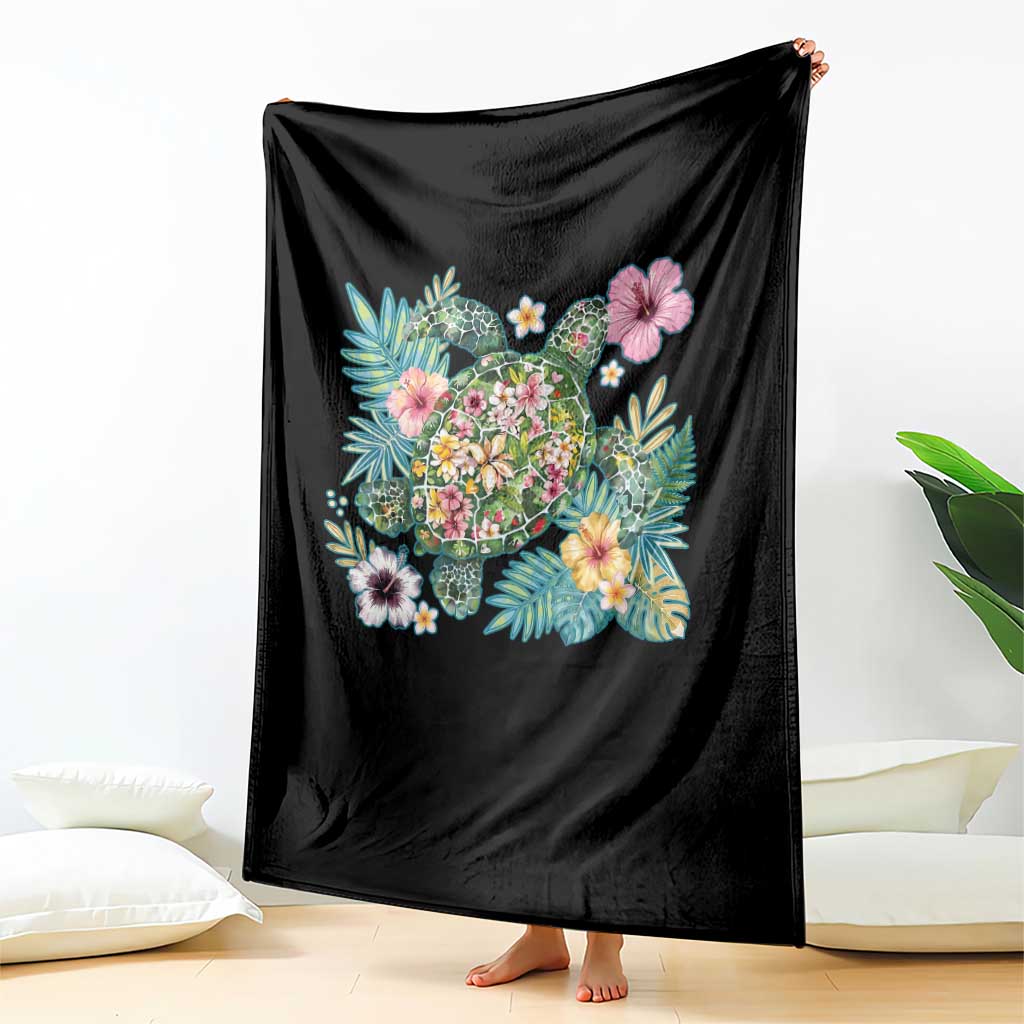 Floral Summer Turtle Throw Blanket Preppy Tropical Coastal Beach Graphic