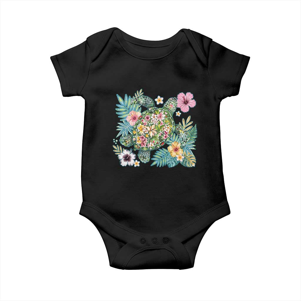 Floral Summer Turtle Baby Onesie Preppy Tropical Coastal Beach Graphic TS12 Black Print Your Wear