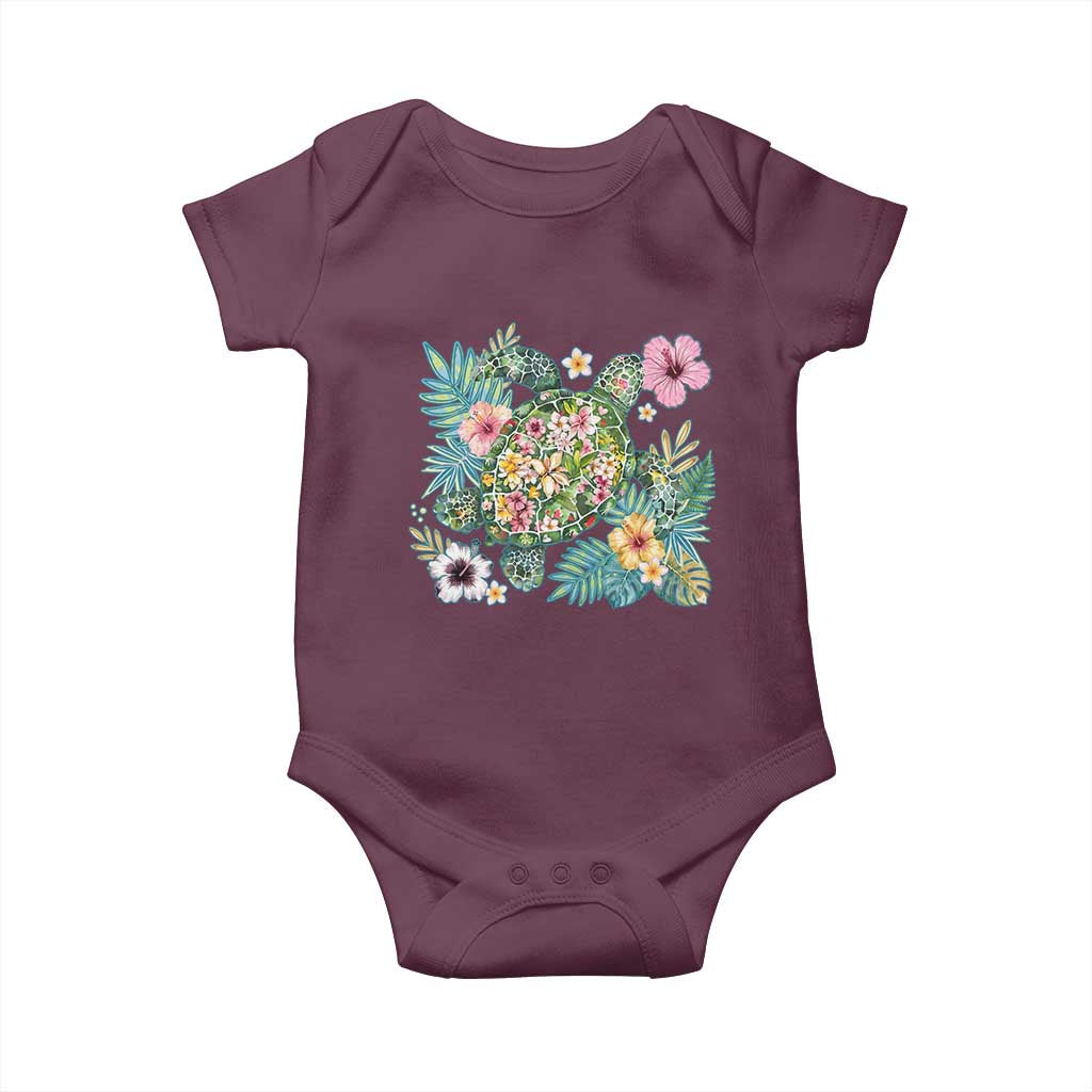 Floral Summer Turtle Baby Onesie Preppy Tropical Coastal Beach Graphic TS12 Maroon Print Your Wear