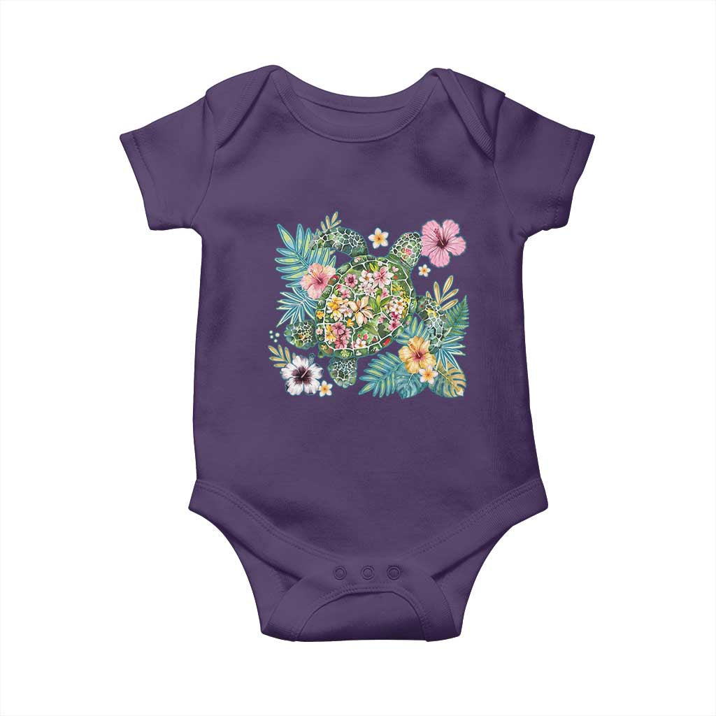Floral Summer Turtle Baby Onesie Preppy Tropical Coastal Beach Graphic TS12 Purple Print Your Wear