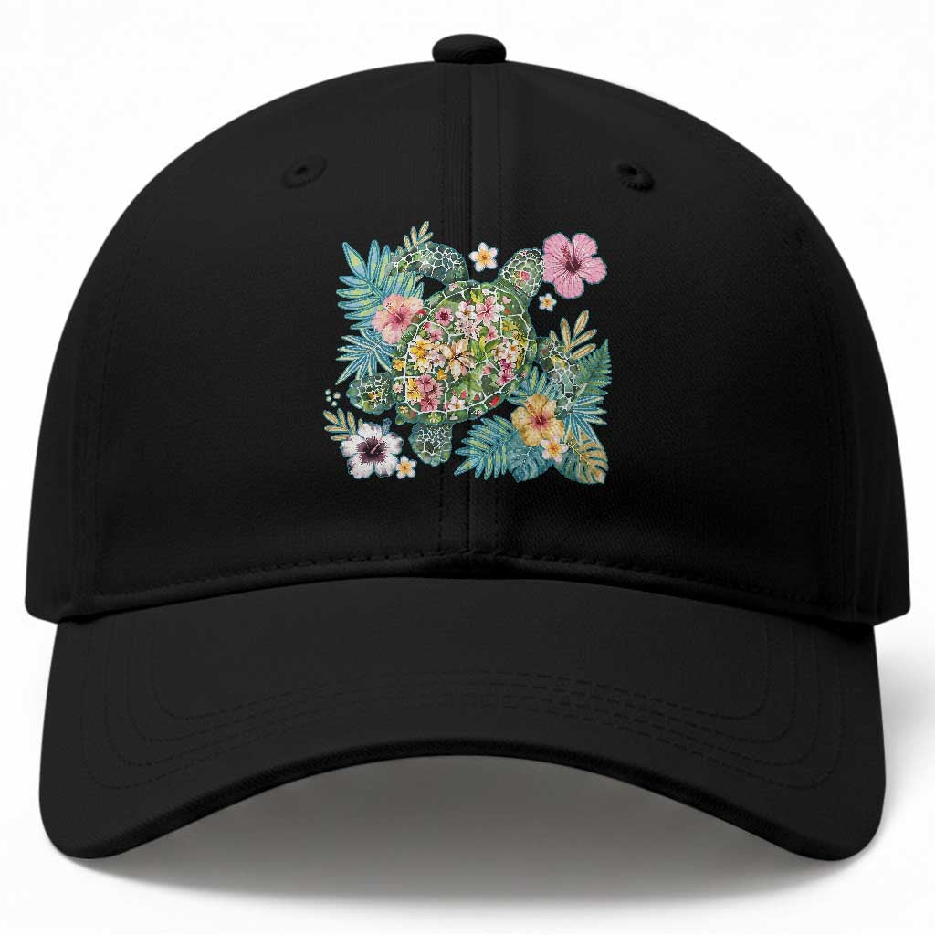 Floral Summer Turtle Baseball Cap Preppy Tropical Coastal Beach Graphic TS12 Print Your Wear
