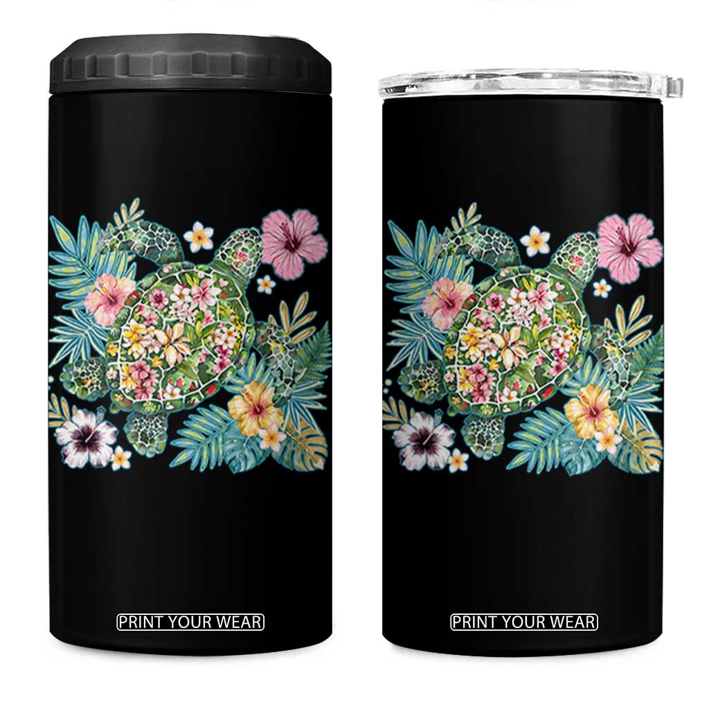 Floral Summer Turtle 4 in 1 Can Cooler Tumbler Preppy Tropical Coastal Beach Graphic TS12 One Size: 16 oz Black Print Your Wear