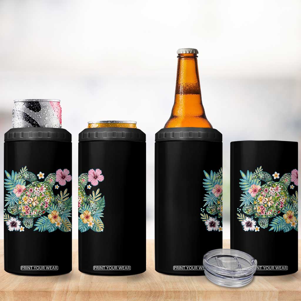 Floral Summer Turtle 4 in 1 Can Cooler Tumbler Preppy Tropical Coastal Beach Graphic TS12 Print Your Wear