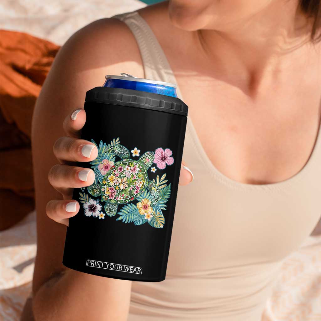 Floral Summer Turtle 4 in 1 Can Cooler Tumbler Preppy Tropical Coastal Beach Graphic TS12 Print Your Wear