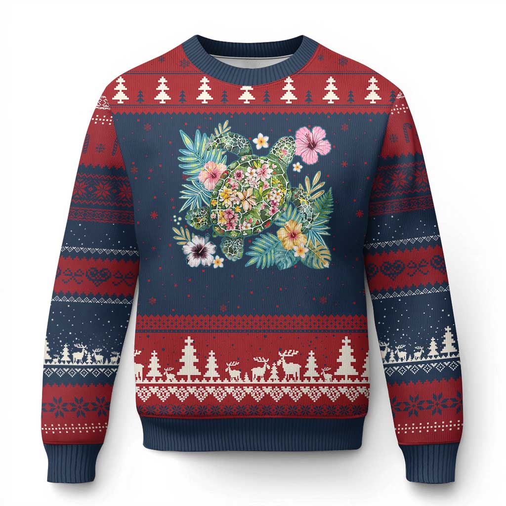 Floral Summer Turtle Ugly Christmas Sweater Preppy Tropical Coastal Beach Graphic TS12 Navy Red Print Your Wear