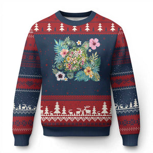Floral Summer Turtle Ugly Christmas Sweater Preppy Tropical Coastal Beach Graphic TS12 Navy Red Print Your Wear