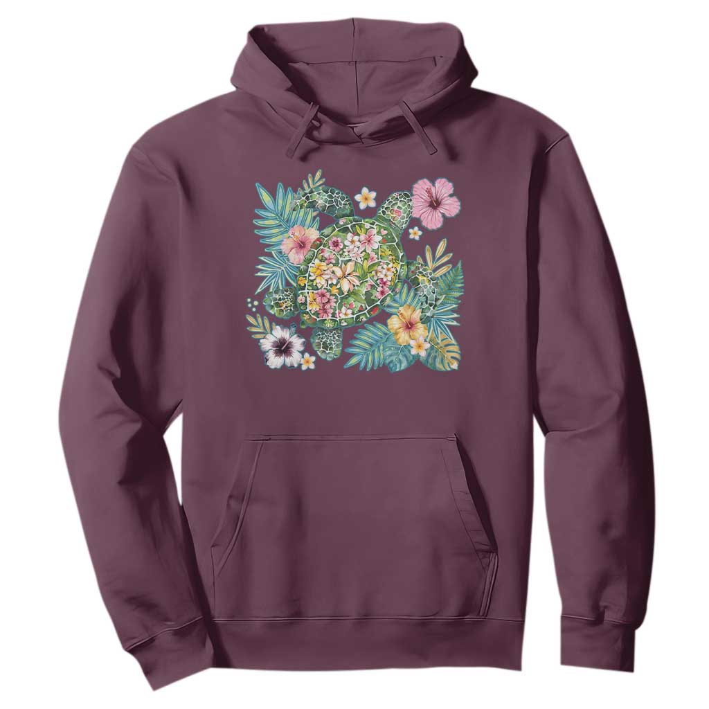 Floral Summer Turtle Hoodie Preppy Tropical Coastal Beach Graphic TS12 Maroon Print Your Wear