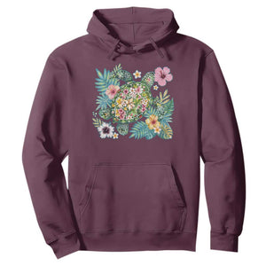 Floral Summer Turtle Hoodie Preppy Tropical Coastal Beach Graphic TS12 Maroon Print Your Wear