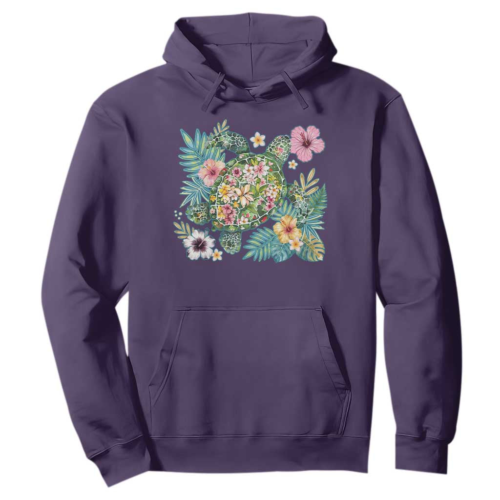 Floral Summer Turtle Hoodie Preppy Tropical Coastal Beach Graphic TS12 Purple Print Your Wear