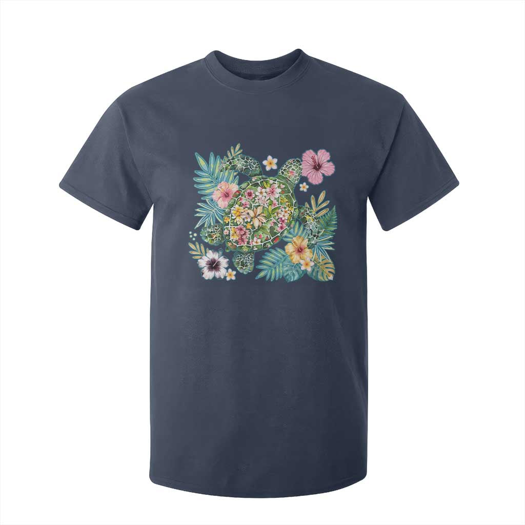 Floral Summer Turtle T Shirt For Kid Preppy Tropical Coastal Beach Graphic TS12 Navy Print Your Wear