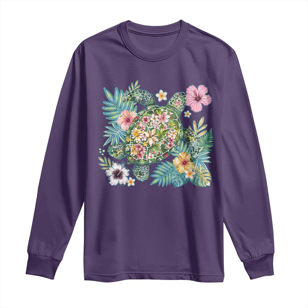 Floral Summer Turtle Long Sleeve Shirt Preppy Tropical Coastal Beach Graphic