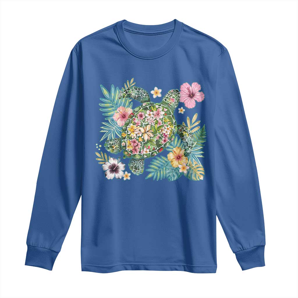 Floral Summer Turtle Long Sleeve Shirt Preppy Tropical Coastal Beach Graphic
