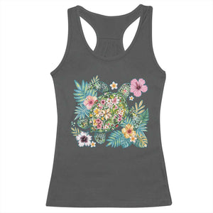Floral Summer Turtle Racerback Tank Top Preppy Tropical Coastal Beach Graphic TS12 Dark Heather Print Your Wear
