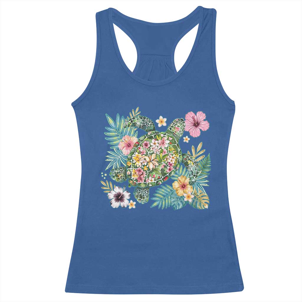 Floral Summer Turtle Racerback Tank Top Preppy Tropical Coastal Beach Graphic TS12 Royal Blue Print Your Wear