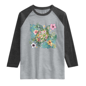 Floral Summer Turtle Raglan Shirt Preppy Tropical Coastal Beach Graphic TS12 Heather Gray Heather Charcoal Print Your Wear