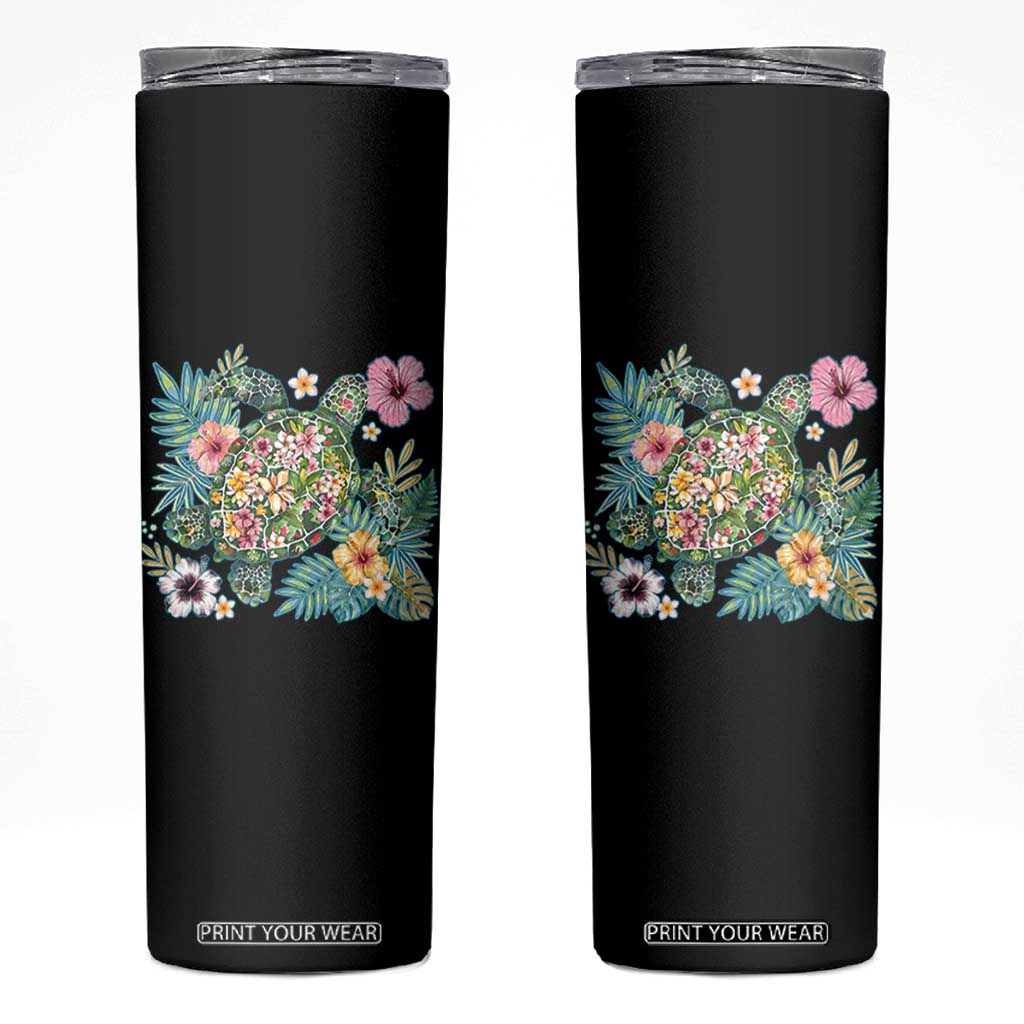 Floral Summer Turtle Skinny Tumbler Preppy Tropical Coastal Beach Graphic TS12 Black Print Your Wear