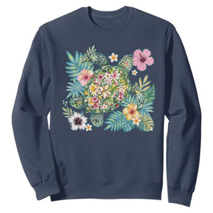 Floral Summer Turtle Sweatshirt Preppy Tropical Coastal Beach Graphic TS12 Navy Print Your Wear