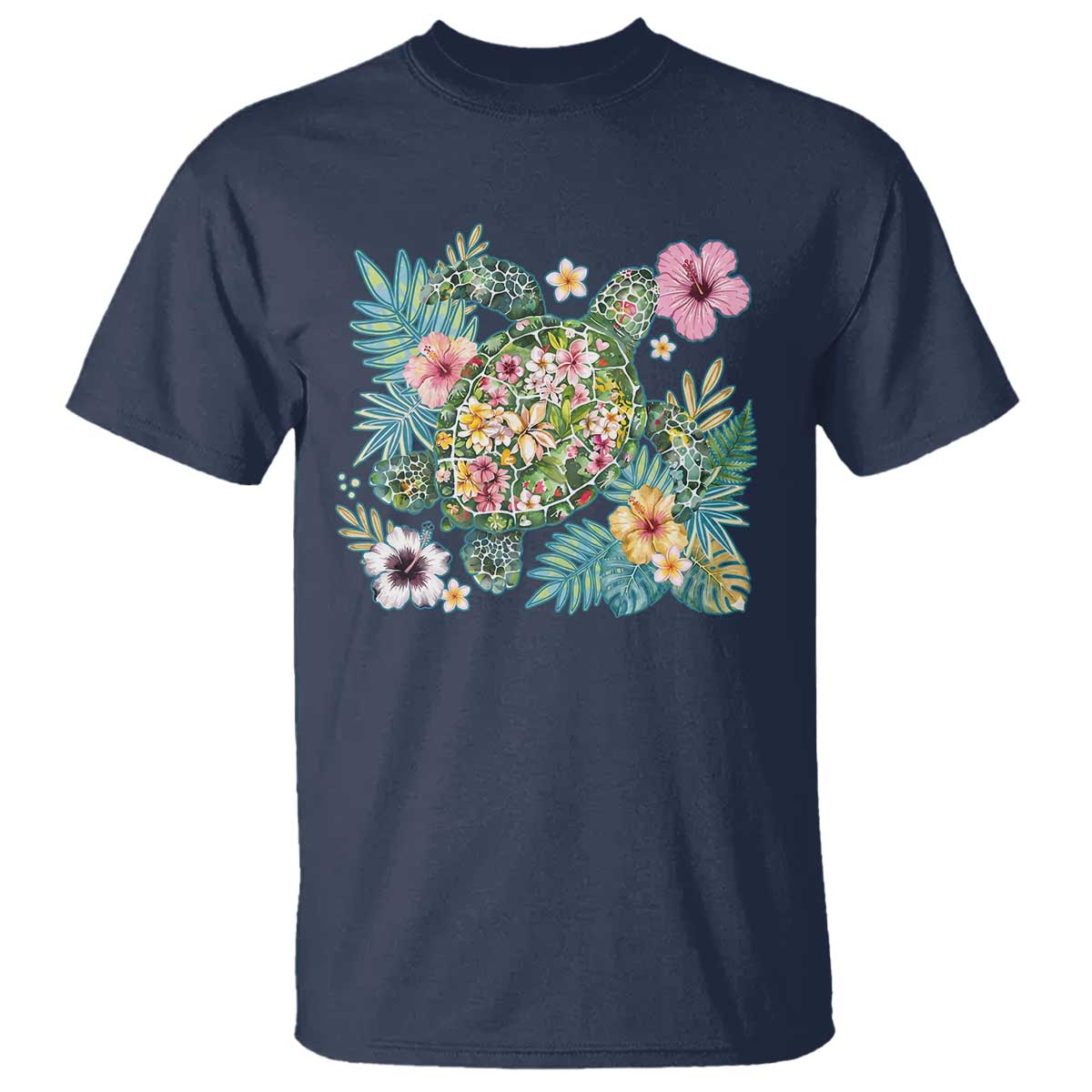 Floral Summer Turtle T Shirt Preppy Tropical Coastal Beach Graphic TS12 Navy Print Your Wear