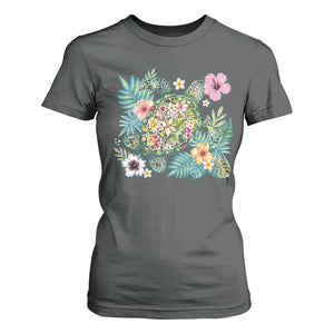 Floral Summer Turtle T Shirt For Women Preppy Tropical Coastal Beach Graphic TS12 Dark Heather Print Your Wear