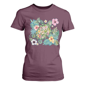 Floral Summer Turtle T Shirt For Women Preppy Tropical Coastal Beach Graphic TS12 Maroon Print Your Wear