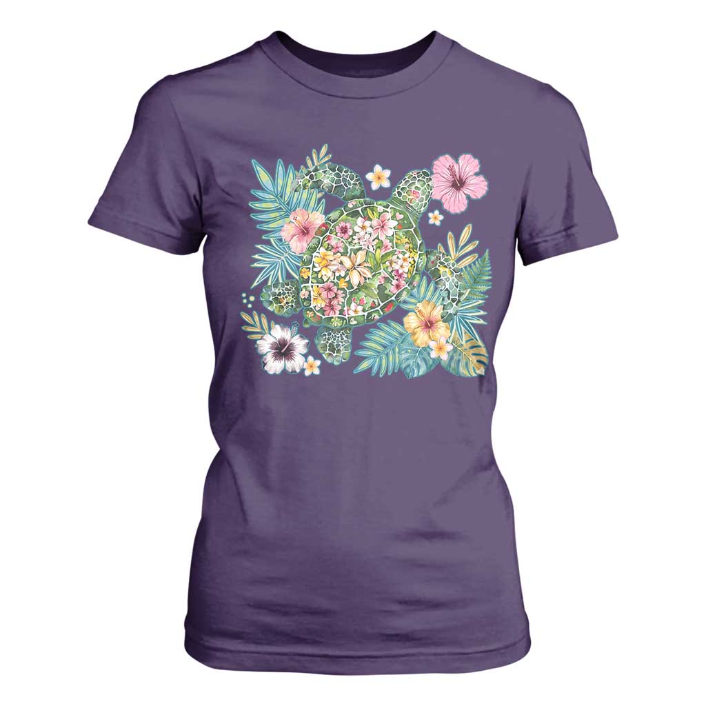 Floral Summer Turtle T Shirt For Women Preppy Tropical Coastal Beach Graphic TS12 Purple Print Your Wear