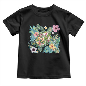 Floral Summer Turtle Toddler T Shirt Preppy Tropical Coastal Beach Graphic TS12 Black Print Your Wear