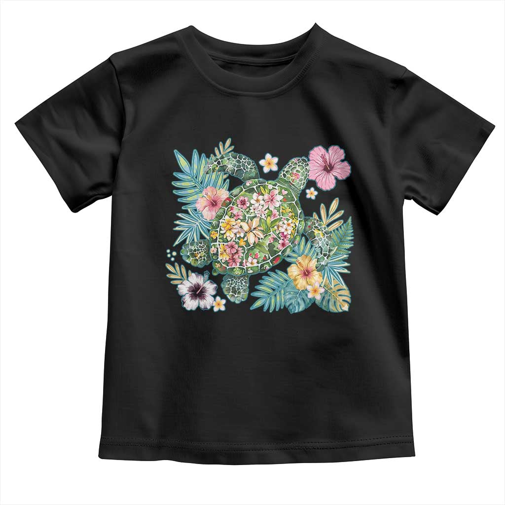 Floral Summer Turtle Toddler T Shirt Preppy Tropical Coastal Beach Graphic TS12 Black Print Your Wear