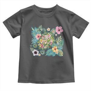 Floral Summer Turtle Toddler T Shirt Preppy Tropical Coastal Beach Graphic TS12 Dark Heather Print Your Wear