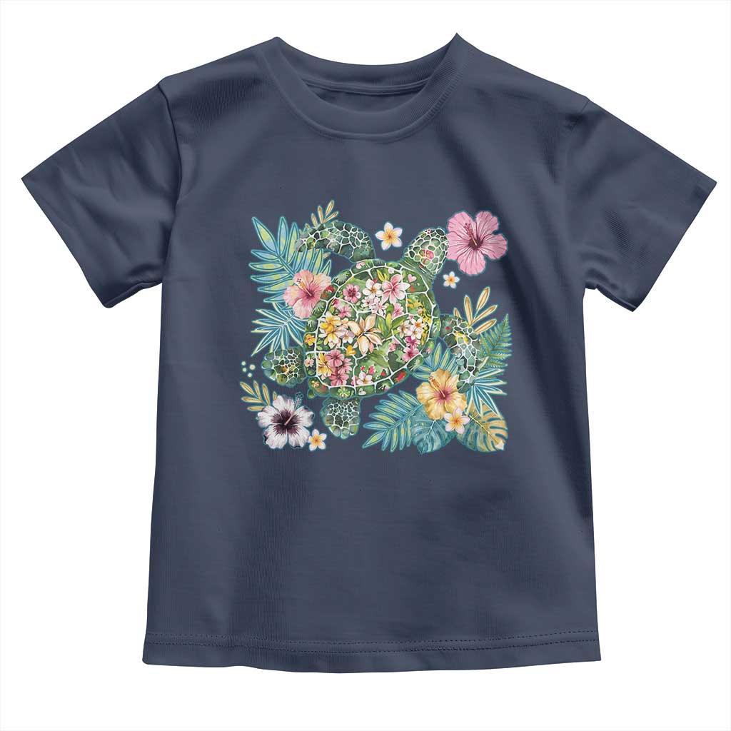 Floral Summer Turtle Toddler T Shirt Preppy Tropical Coastal Beach Graphic TS12 Navy Print Your Wear
