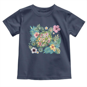 Floral Summer Turtle Toddler T Shirt Preppy Tropical Coastal Beach Graphic TS12 Navy Print Your Wear