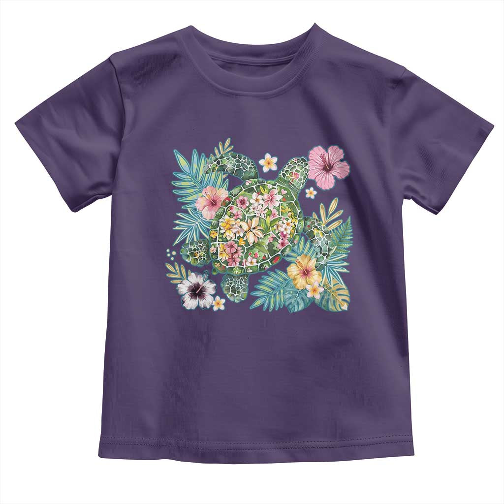 Floral Summer Turtle Toddler T Shirt Preppy Tropical Coastal Beach Graphic TS12 Purple Print Your Wear