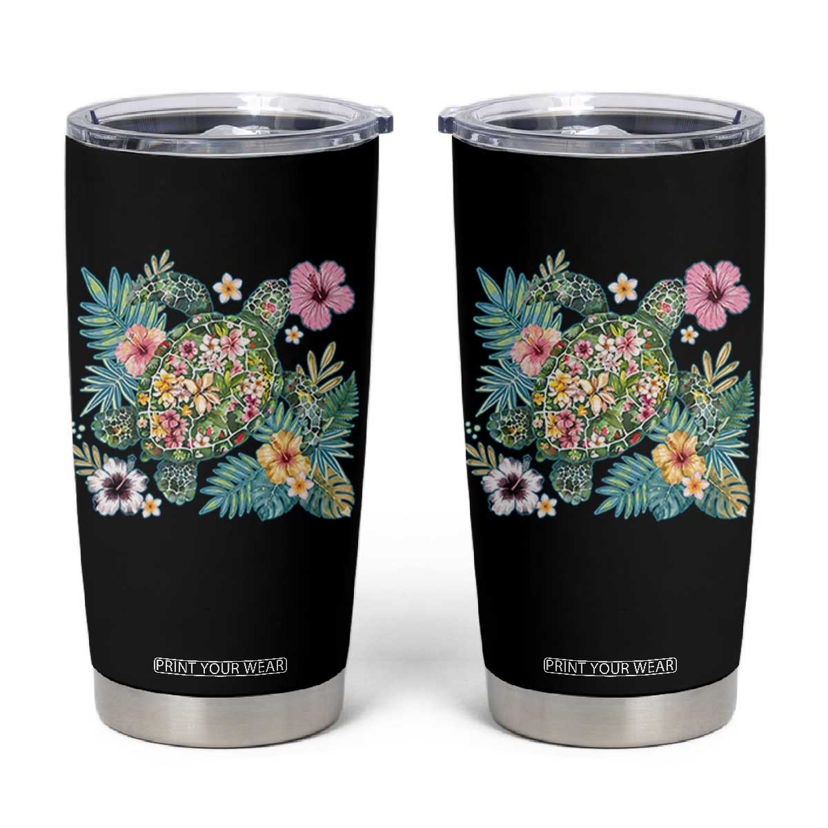 Floral Summer Turtle Tumbler Cup Preppy Tropical Coastal Beach Graphic TS12 Black Print Your Wear