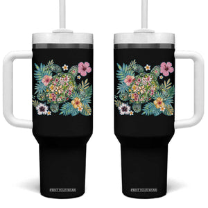 Floral Summer Turtle Tumbler With Handle Preppy Tropical Coastal Beach Graphic TS12 One Size: 40 oz Black Print Your Wear