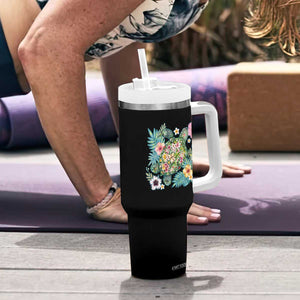 Floral Summer Turtle Tumbler With Handle Preppy Tropical Coastal Beach Graphic TS12 Print Your Wear