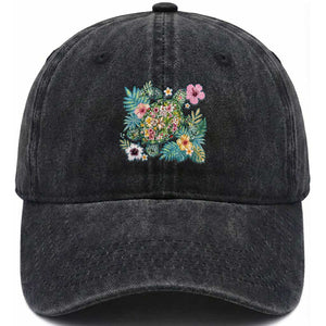 Floral Summer Turtle Washed Cotton Baseball Cap Preppy Tropical Coastal Beach Graphic TS12 Print Your Wear