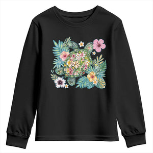 Floral Summer Turtle Youth Sweatshirt Preppy Tropical Coastal Beach Graphic TS12 Black Print Your Wear