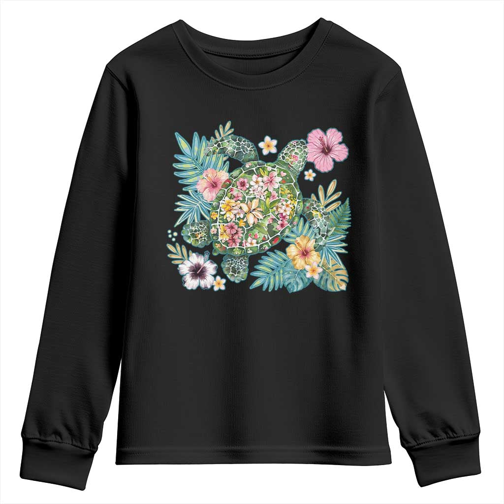 Floral Summer Turtle Youth Sweatshirt Preppy Tropical Coastal Beach Graphic TS12 Black Print Your Wear