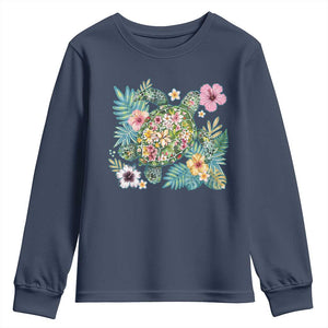 Floral Summer Turtle Youth Sweatshirt Preppy Tropical Coastal Beach Graphic TS12 Navy Print Your Wear
