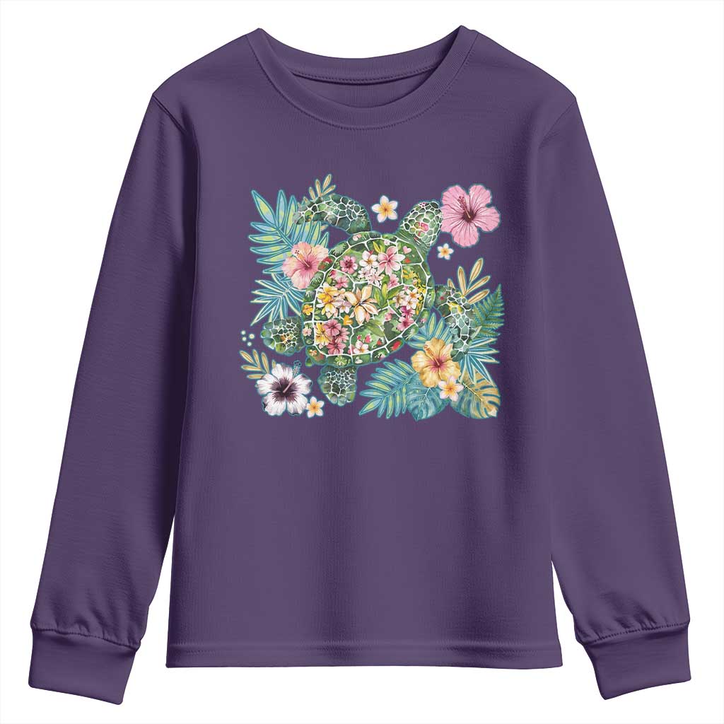Floral Summer Turtle Youth Sweatshirt Preppy Tropical Coastal Beach Graphic TS12 Purple Print Your Wear