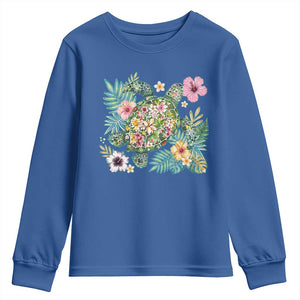 Floral Summer Turtle Youth Sweatshirt Preppy Tropical Coastal Beach Graphic TS12 Royal Blue Print Your Wear