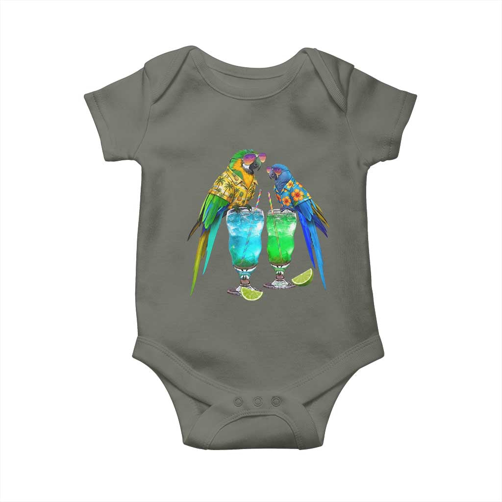 Hawaiian Parrots Drinking Margaritas Baby Onesie Beach Vacation Gift TS12 Military Green Print Your Wear