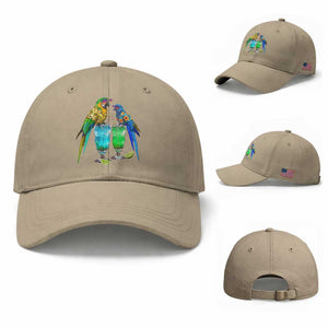 Hawaiian Parrots Drinking Margaritas Baseball Cap Beach Vacation Gift TS12 Baseball Cap Universal Fit Khaki Print Your Wear