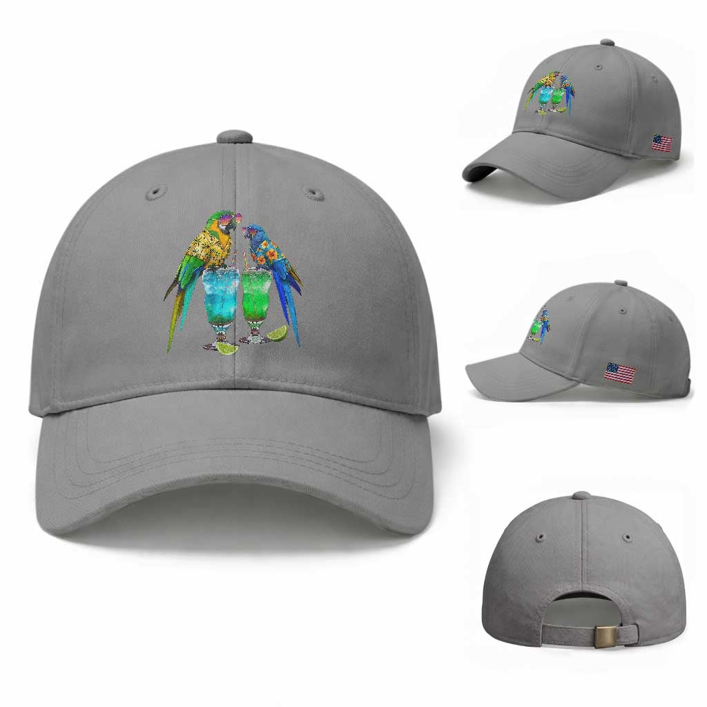Hawaiian Parrots Drinking Margaritas Baseball Cap Beach Vacation Gift TS12 Baseball Cap Universal Fit Sport Gray Print Your Wear