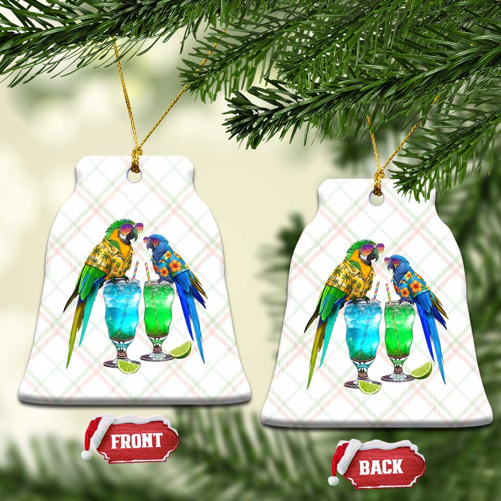 Hawaiian Parrots Drinking Margaritas Ceramic Ornament Beach Vacation Gift