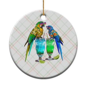 Hawaiian Parrots Drinking Margaritas Ceramic Ornament Beach Vacation Gift
