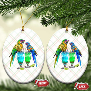 Hawaiian Parrots Drinking Margaritas Ceramic Ornament Beach Vacation Gift