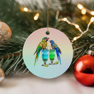 Hawaiian Parrots Drinking Margaritas Ceramic Ornament Beach Vacation Gift