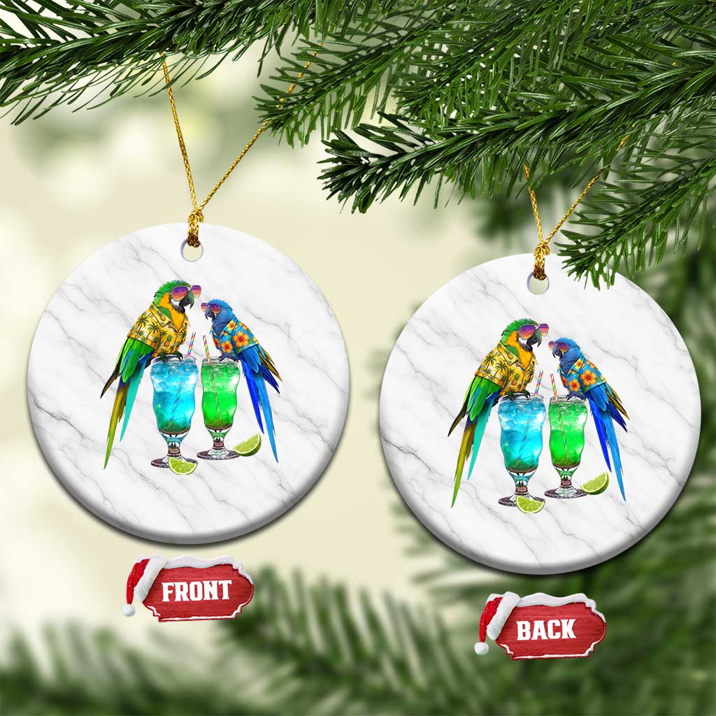 Hawaiian Parrots Drinking Margaritas Ceramic Ornament Beach Vacation Gift