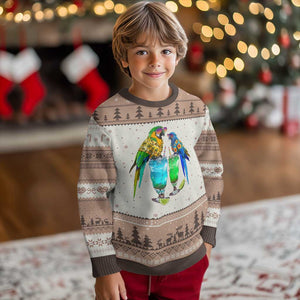Hawaiian Parrots Drinking Margaritas Ugly Christmas Sweater Beach Vacation Gift TS12 Mocha Mousse Print Your Wear