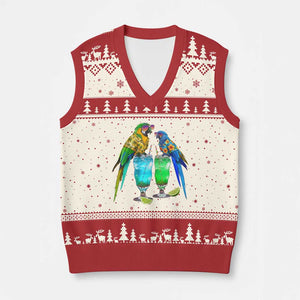 Hawaiian Parrots Drinking Margaritas V-Neck Knit Sweater Vest Beach Vacation Gift